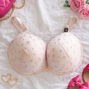 Victoria's Secret Pink & Silver Star Print Push Up Bra NWT 38DDD